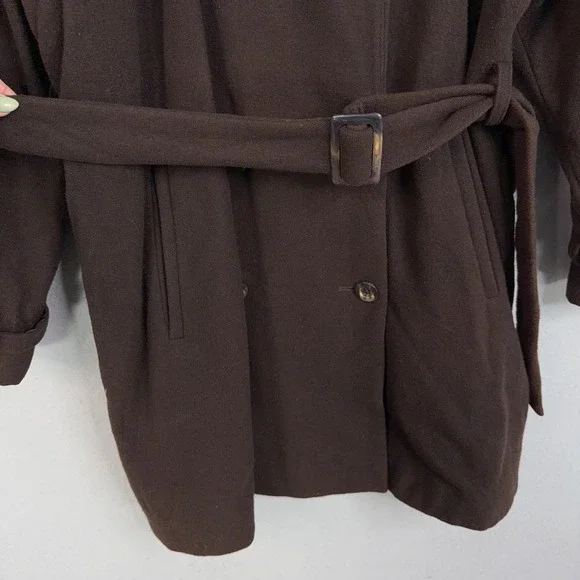 Vintage Donnybrook Coat Womens 6 Brown Wool Belted Mid Length Overcoat Classic - Picture 3 of 10